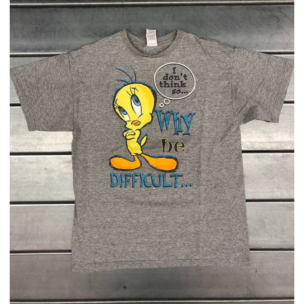 Vintage 90s Looney Tunes Tshirt Size Large Grey‎ Tweety Warner Bros